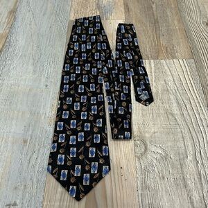 Brandini Men’s Silk Neck Tie Geo Floral Design Black Blue